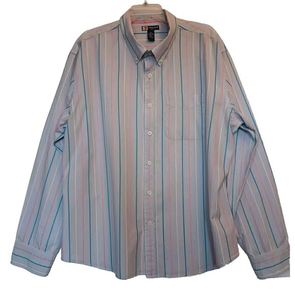 Duck Head Jeans Co Men's Button Front Shirt Size XXL Striped Blue/Pink - Picture 1 of 7